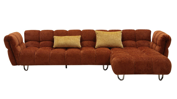 Jacinda Modern Burnt Orange Fabric Right Facing Sectional Sofa + 2 Yellow Pillows