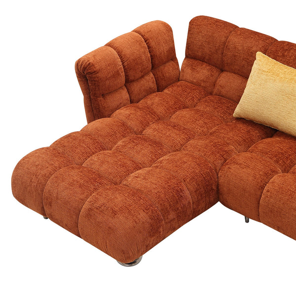 Jacinda Modern Burnt Orange Fabric Left Facing Sectional Sofa + 2 Yellow Pillows