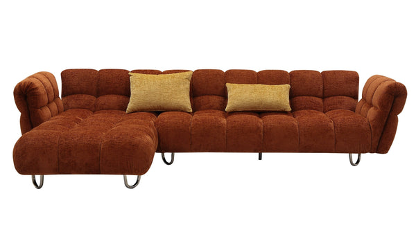 Jacinda Modern Burnt Orange Fabric Left Facing Sectional Sofa + 2 Yellow Pillows
