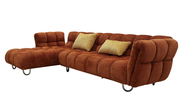 Jacinda Modern Burnt Orange Fabric Left Facing Sectional Sofa + 2 Yellow Pillows