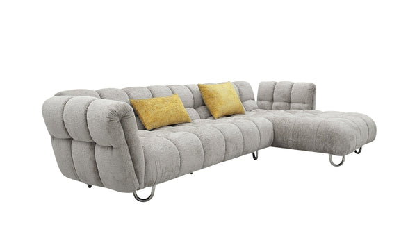 Divani Casa Jacinda Modern Grey Fabric Right Facing Sectional Sofa With 2 Yellow Pillows Model VGEV-23106-GRY-RAF