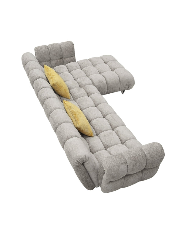 Divani Casa Jacinda Modern Grey Fabric Right Facing Sectional Sofa With 2 Yellow Pillows Model VGEV-23106-GRY-RAF