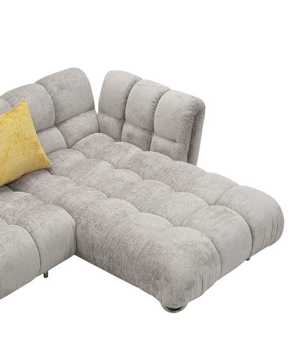 Divani Casa Jacinda Modern Grey Fabric Right Facing Sectional Sofa With 2 Yellow Pillows Model VGEV-23106-GRY-RAF