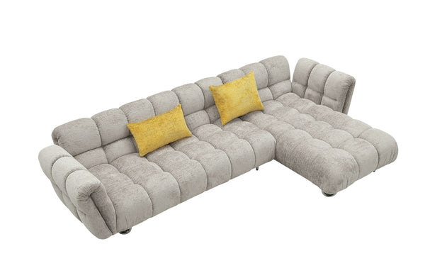 Divani Casa Jacinda Modern Grey Fabric Right Facing Sectional Sofa With 2 Yellow Pillows Model VGEV-23106-GRY-RAF