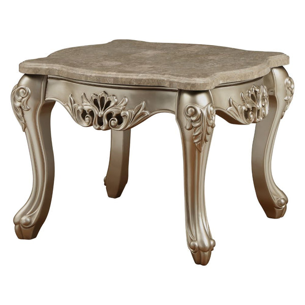 ACME Ranita Marble Top & Champagne End Table Model 81042