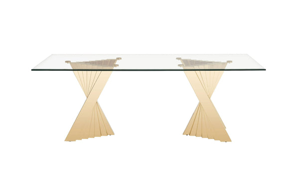 Modrest Buquet Glam Glass & Champagne Gold Rectangular Dining Table Model VGZA-T124-GLD