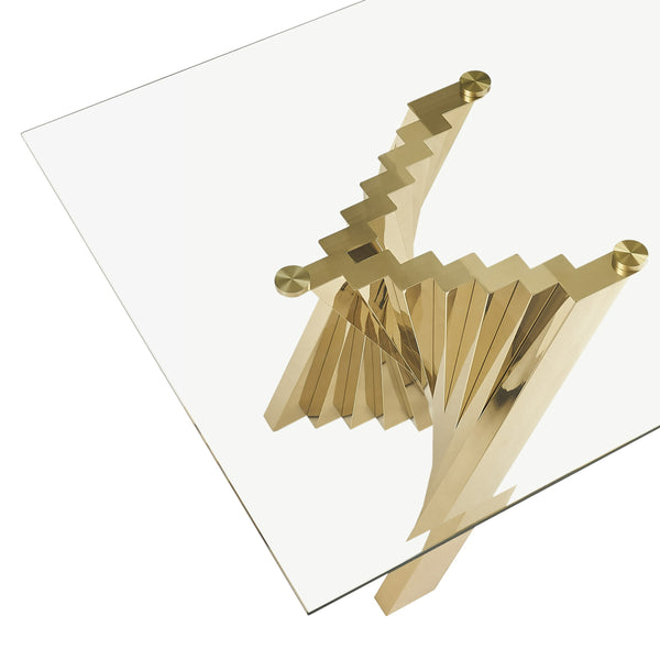Buquet Glam Glass + Champagne Gold Rectangular Dining Table