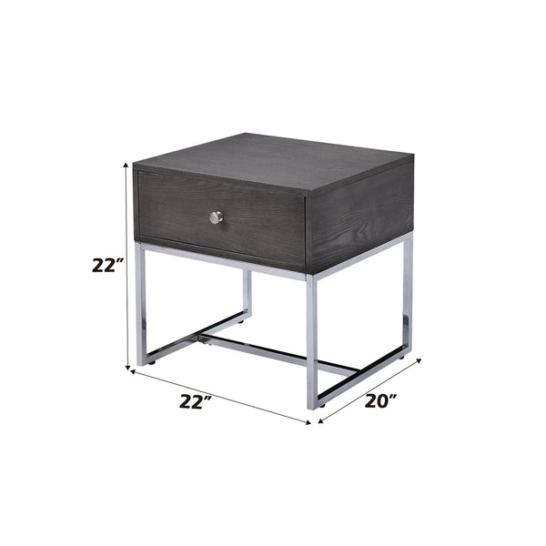 ACME Iban Gray Oak & Chrome End Table Model 81172