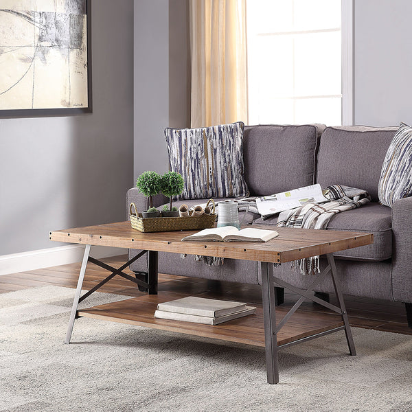 ACME Ikram Weathered Oak & Sandy Black Coffee Table Model 81175