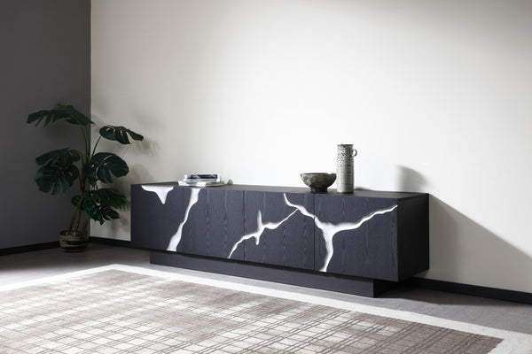 Aspen Modern Matte Brown Ash & Silver TV Stand
