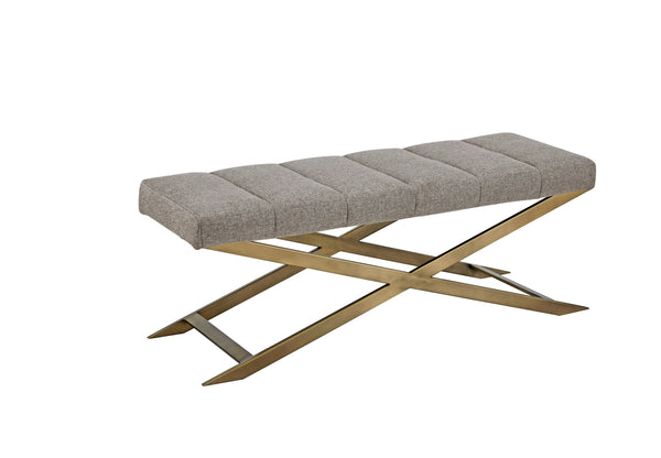 Modrest Xane Contemporary Grey Fabric & Brushed Brass Bench Model VGGAGA-8648BE-GRY