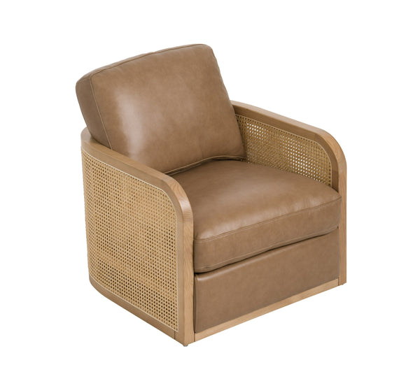 Divani Casa Danson Modern Tan Leather & Wicker Swivel Accent Chair Model VGKK-KF.A2090-SAND