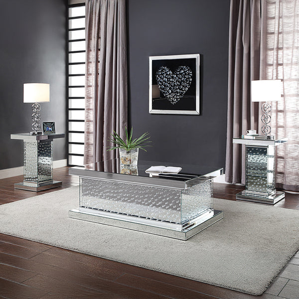 ACME Nysa Mirrored & Faux Crystals End Table Model 81412