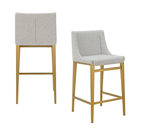 Mimi Modern Light Grey Fabric + Antique Brass Counter Stool (Set of 2)