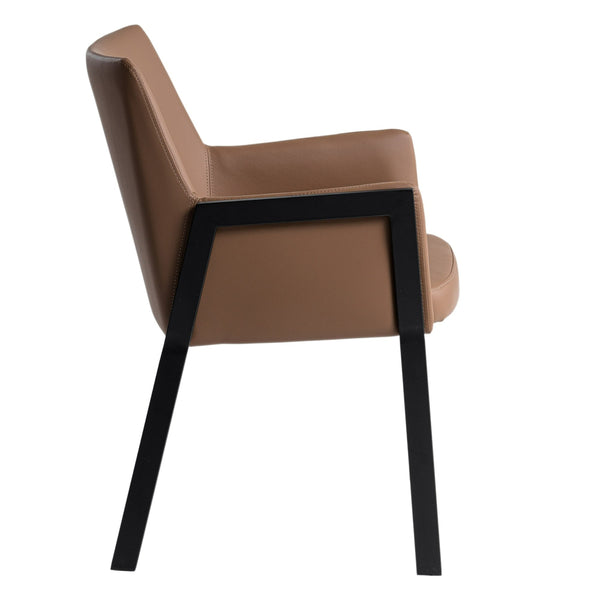 Leshay Modern Dark Camel Vegan Leather + Black Metal Dining Chair