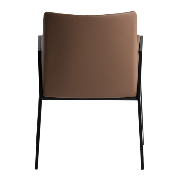 Leshay Modern Dark Camel Vegan Leather + Black Metal Dining Chair