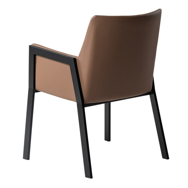 Leshay Modern Dark Camel Vegan Leather + Black Metal Dining Chair