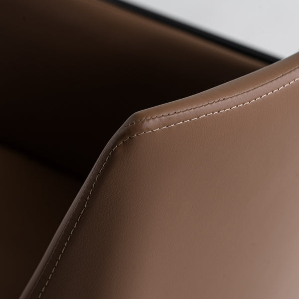 Leshay Modern Dark Camel Vegan Leather + Black Metal Dining Chair