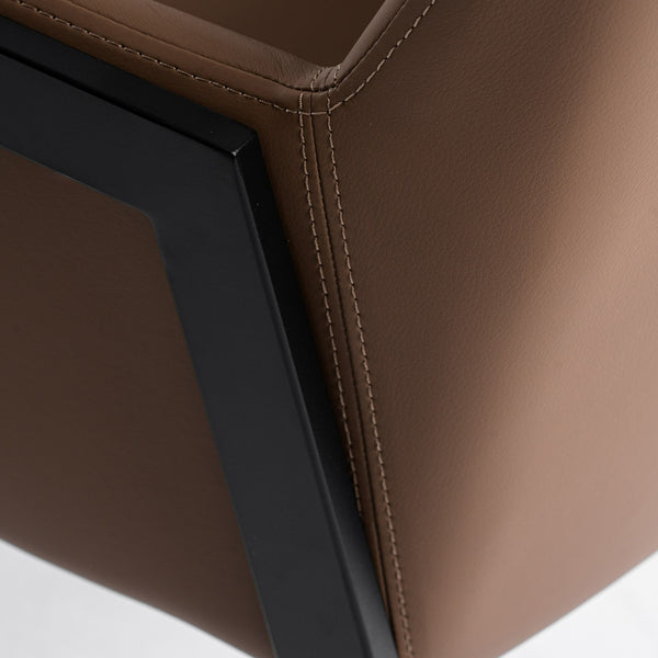 Leshay Modern Dark Camel Vegan Leather + Black Metal Dining Chair