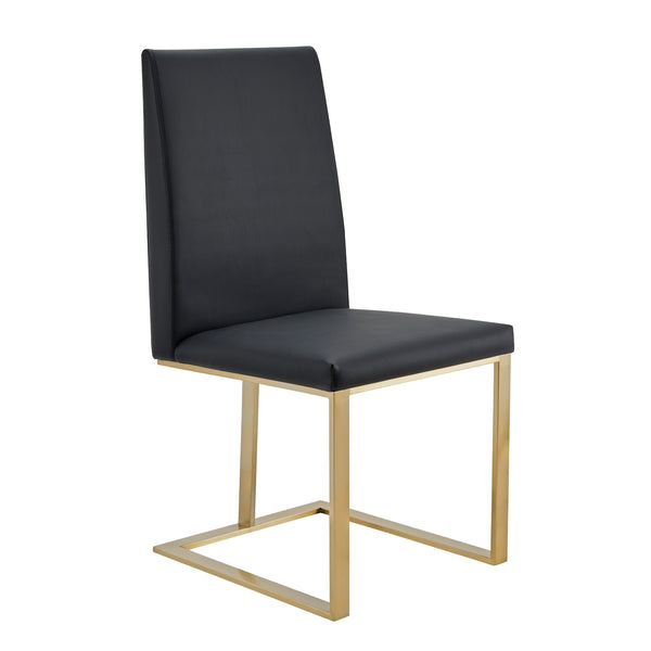 Frankie Modern Dark Grey Vegan Leather + Antique Brass Dining Chair