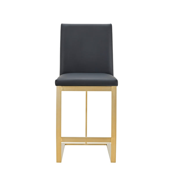 Frankie Modern Dark Grey Vegan Lether + Antique Brass Counter Stool