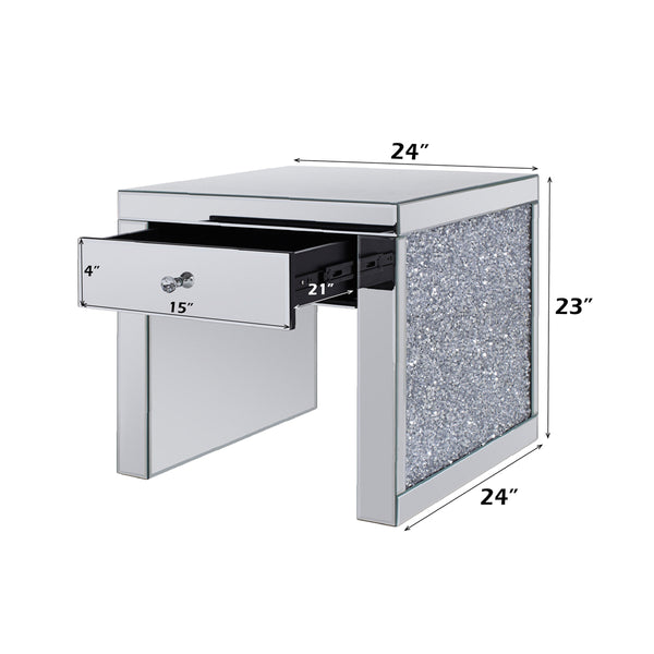 ACME Noralie Mirrored & Faux Diamonds End Table Model 81477