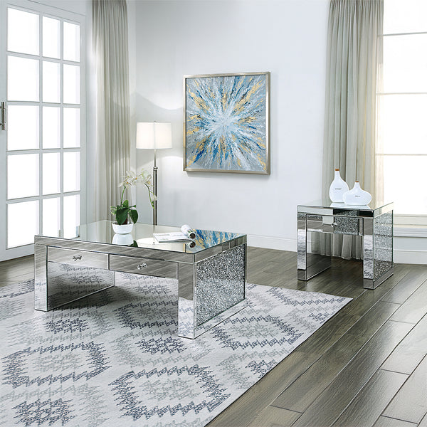 ACME Noralie Mirrored & Faux Diamonds End Table Model 81477