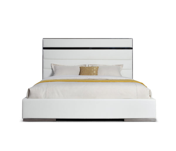 Queen Modrest Cartier Modern White Vegan Leather & Stainless Steel Bed Model VGVC-BDA002-BED-WHT-Q