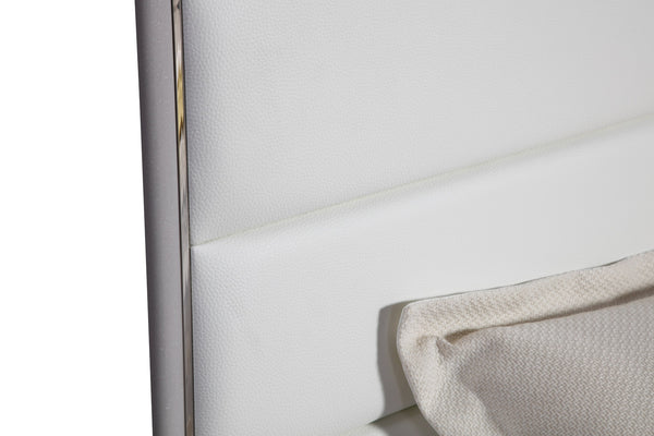Modrest Cartier Modern White Vegan Leather & Stainless Steel Bed Model VGVC-BDA002-BED-WHT