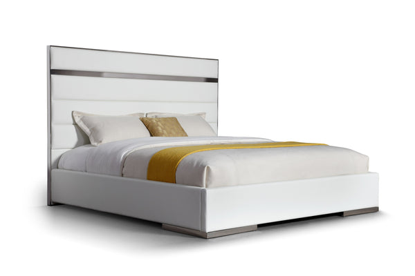 Modrest Cartier Modern White Vegan Leather & Stainless Steel Bed Model VGVC-BDA002-BED-WHT