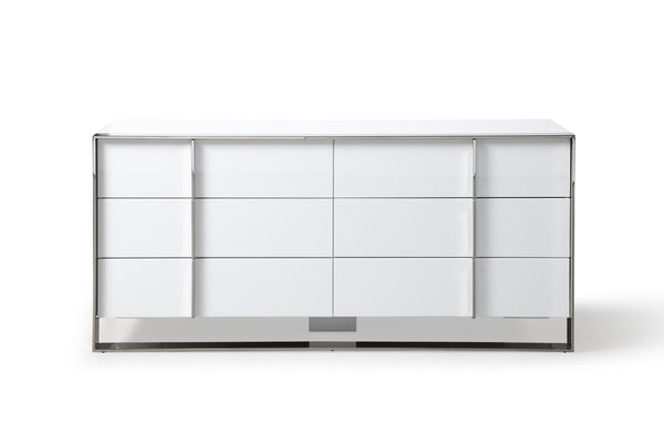 Modrest Cartier Modern White Vegan Leather & Stainless Steel Bedroom Set Model VGVC-BDA002-SET-WHT