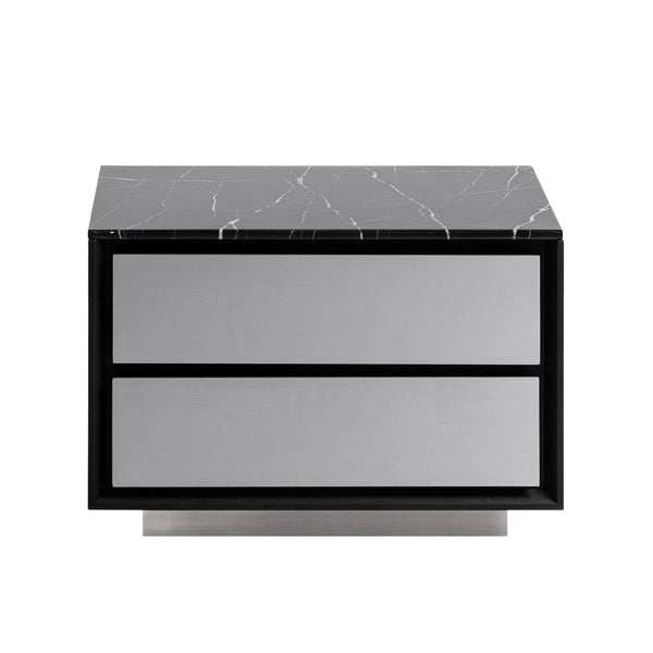 Modrest Concord Modern Black Marble & Black Ash & Aluminum Nightstand Model VGVC-N2301