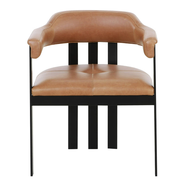 Hazen Modern Camel Leather + Black Iron Dining Chair