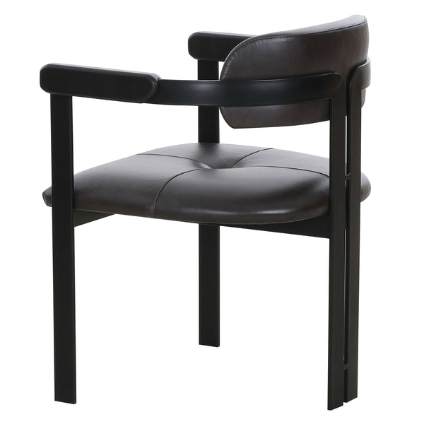 Aneta Modern Dark Brown Leather + Black Dining Chair
