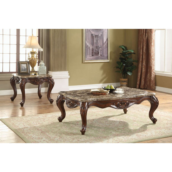 ACME Jardena Natural Marble Top & Cherry Oak Coffee Table Model 81655