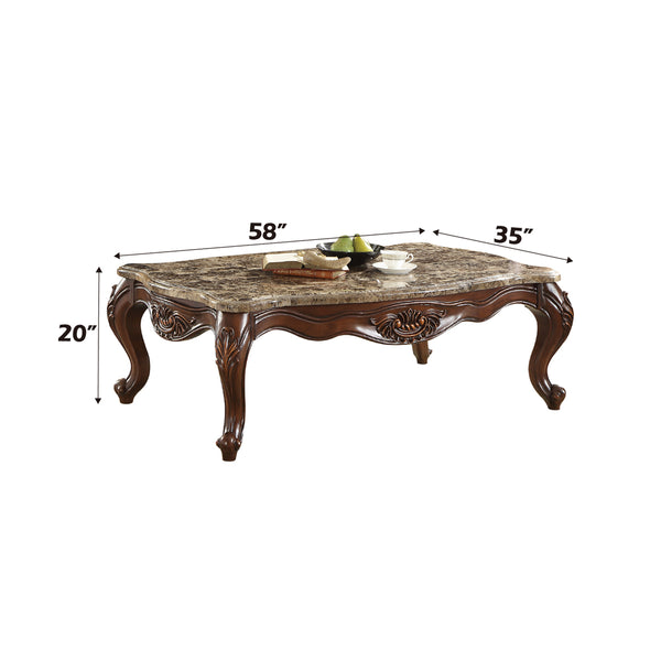 ACME Jardena Natural Marble Top & Cherry Oak Coffee Table Model 81655