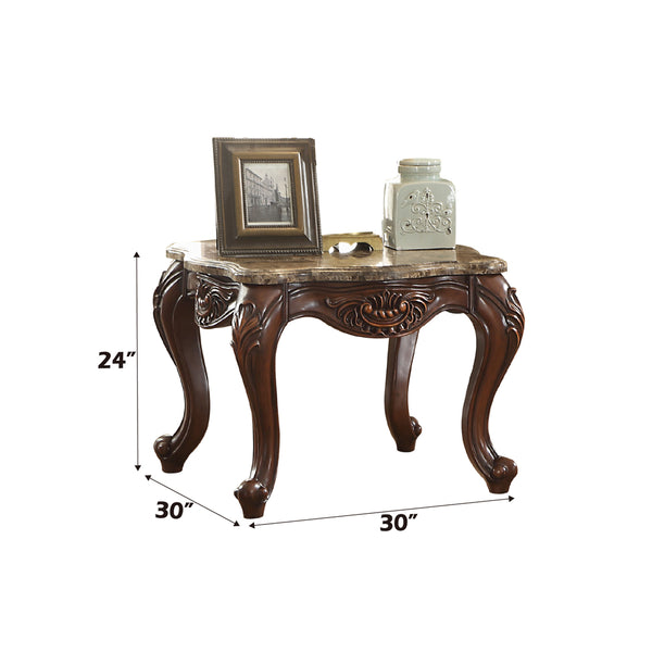 ACME Jardena Natural Marble Top & Cherry Oak End Table Model 81657