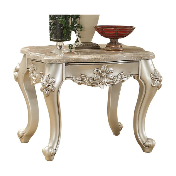 ACME Bently Natural Marble Top & Champagne End Table Model 81667