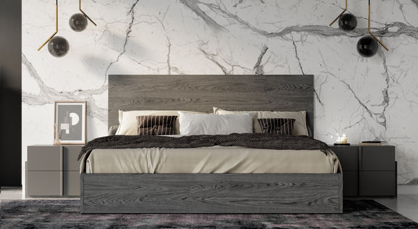 Nova Domus Lucia Italian Modern Matte Grey|Elm Grey Bed & 2 Nightstands Set Model VGACLUCIA-BEDNS-SET