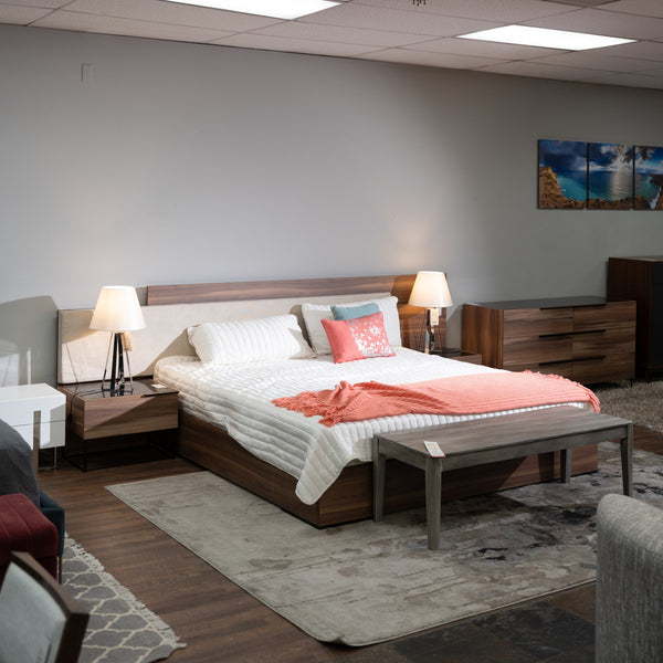 Nova Domus Matteo Italian Modern Walnut & Fabric Bed & 2 Nightstands & Dresser Set Model VGACMATTEO-BEDNSD-SET