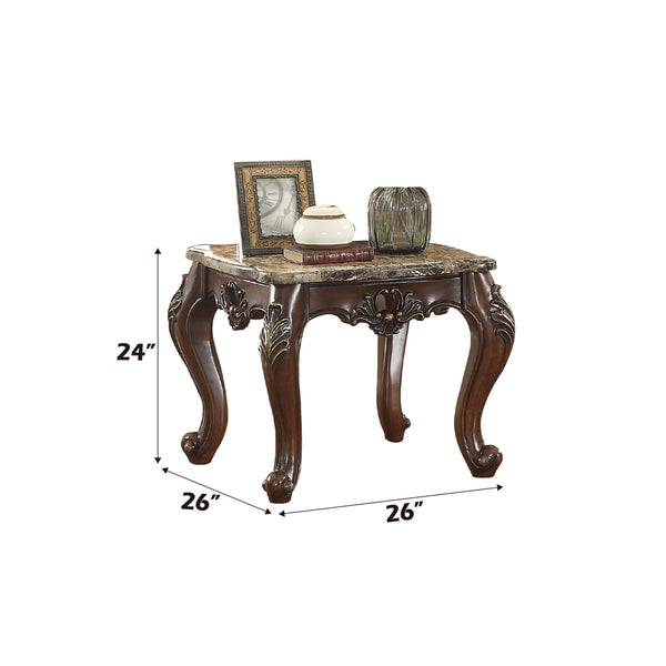 ACME Devayne Natural Marble Top & Dark Walnut End Table Model 81687