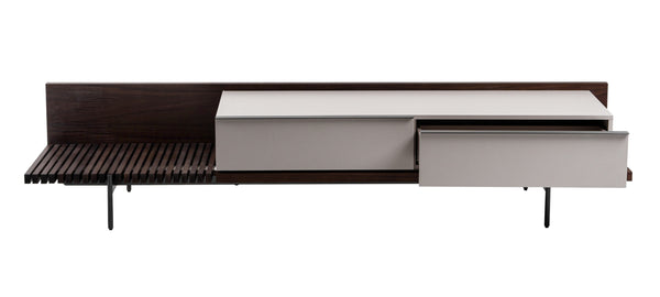 Colima Modern Matte Beige + Walnut TV Stand