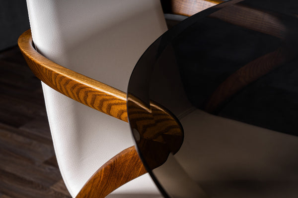 Modrest Christy Mid Century Modern Grey Glass & Walnut Oval Dining Table Model VGIP-DT64-280