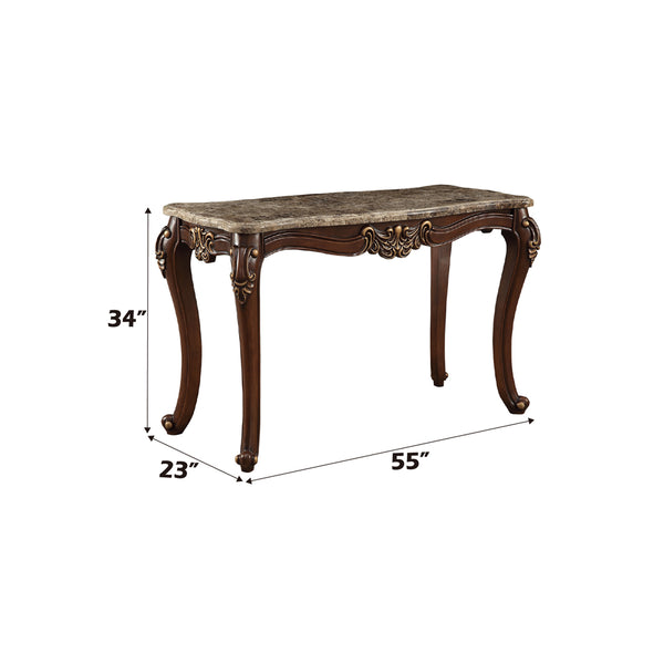 ACME Mehadi Natural Marble Top & Walnut Sofa Table Model 81698