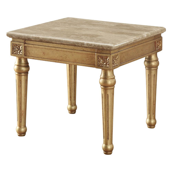 ACME Daesha Natural Marble Top & Antique Gold End Table Model 81717
