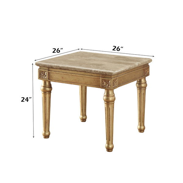 ACME Daesha Natural Marble Top & Antique Gold End Table Model 81717