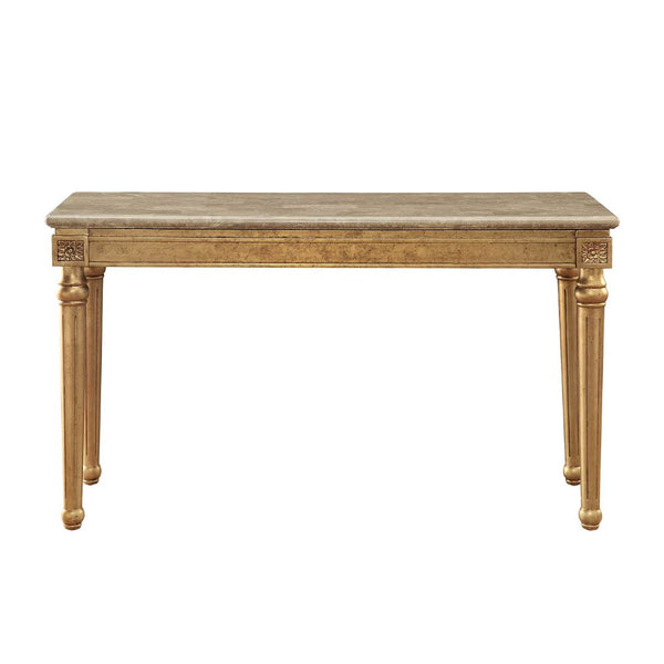 ACME Daesha Natural Marble Top & Antique Gold Sofa Table Model 81718