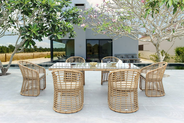 Mina Outdoor Bamboo Wicker Dining Set