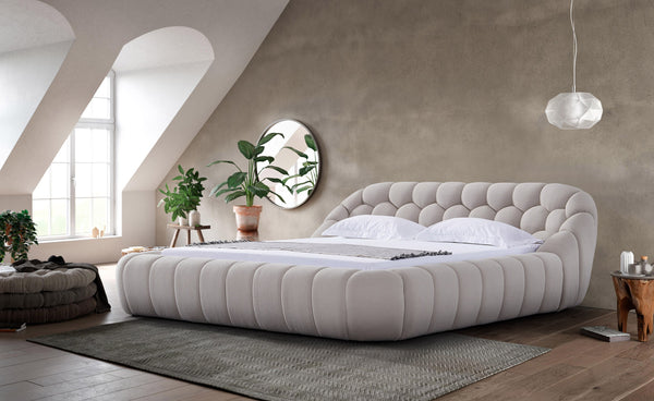 Queen Divani Casa Yolonda Modern Beige Fabric Bed Model VGEV-A127-BED-BGE-Q