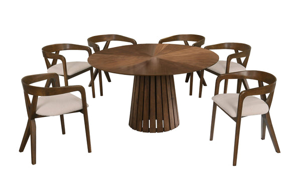 Weiss Mid-Century Modern Walnut Round Dining Table + 6 Chair Set